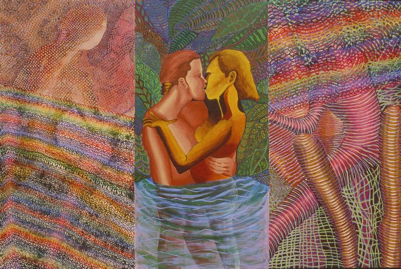 'Embrace Triptych', painted 1996 by Henry Sultan.