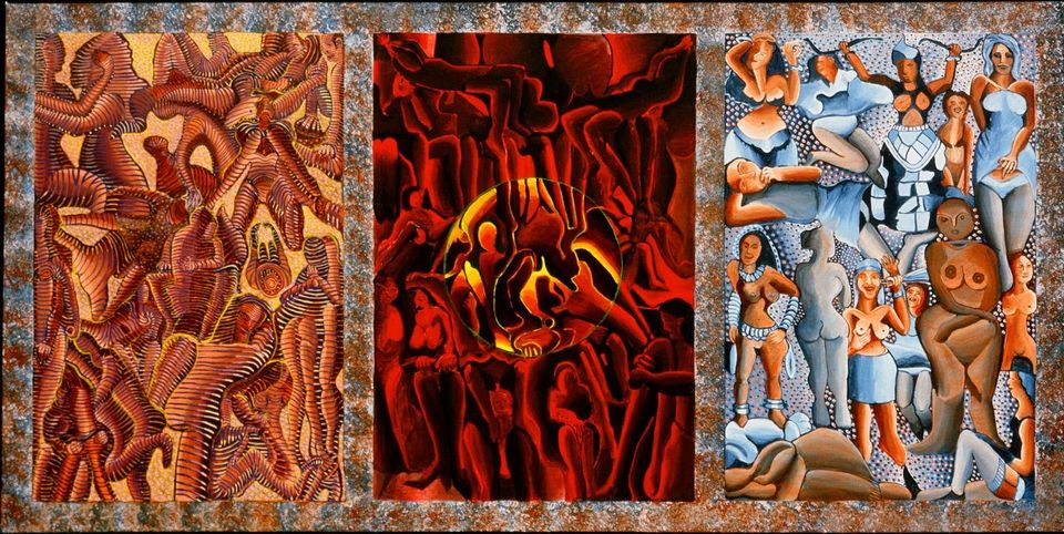 'Goddess Worship Triptych' painted by Henry Sultan.