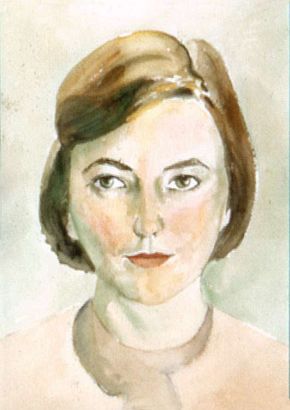 Watercolor self-portrait of Marcia Pagels, circa 1951