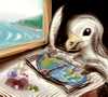 A scholarly auk, a shy nearly-flightless bird on Abyssia; sketch by Wayan. Click to enlarge.