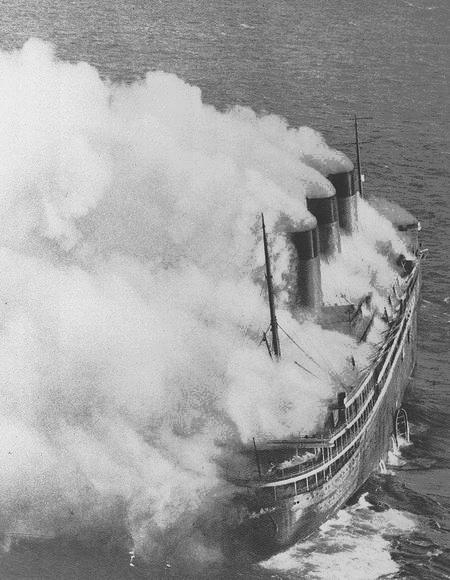 Fire on French liner 'Atlantique', 1933.