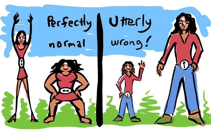 Twisting a belt buckle distorts and enlarges one's body; dream sketch by Wayan.