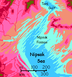 Map of the fossae in the Nipsak Sea on Capsica, a small world hotter and drier than Earth.