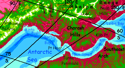 Map of southern G'lasa Plateau on Capsica, a model of a hot world.