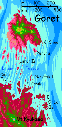 Map of the Goret Islands on Capsica, a hot planet.