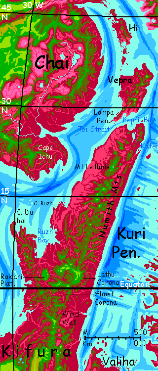 Map of northern Kifura, on Capsica, a hot planet.