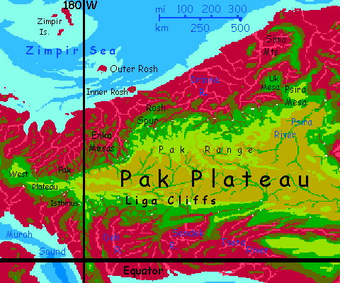 Map of northwest Maisila on Capsica, a hot planet.