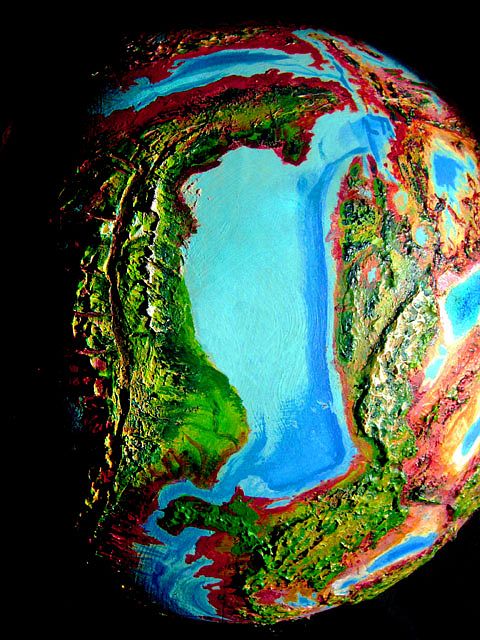 Orbital photo of Antarctic Sea and surrounding highlands on Capsica, a model of a hot biosphere.