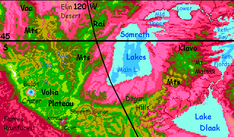 Map of northern Volia, a subcontinent of Capsica, a small world hotter and drier than Earth.