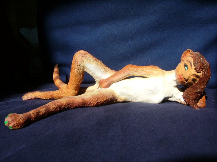 Sculpture of a catgirl happily masturbating; dream art by Wayan