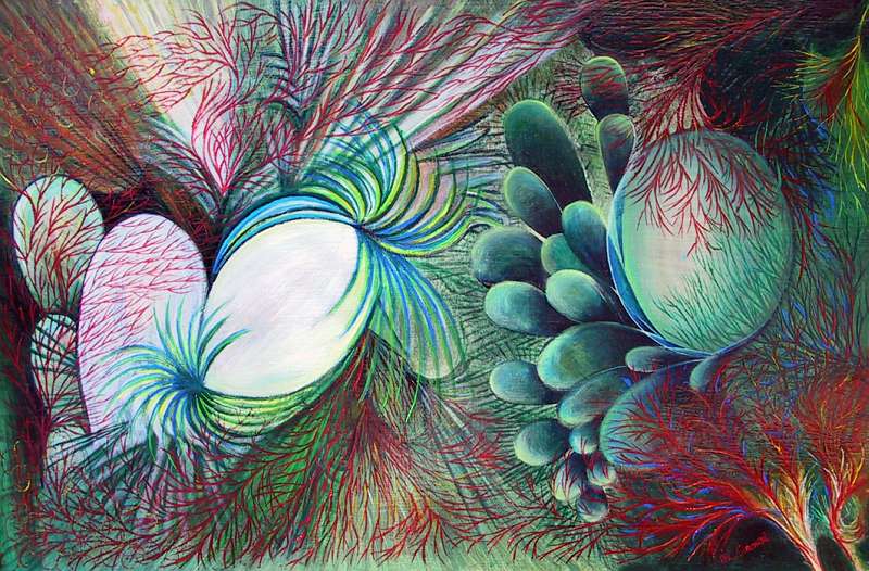 Dream-based drawing/painting, 'Reve d'Abysses' (Dream of Abysses), by Marie-Claude Girondé. Click to enlarge.