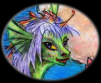 Sketch of a dream by Wayan: a saurian girl's head.