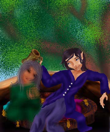 Drinking with Elrond in a tree; digital dream sketch by Dolores Nurss.