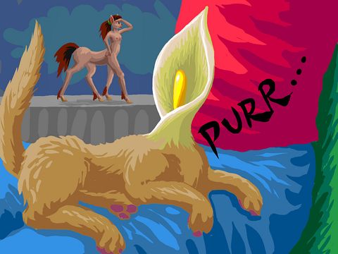 A purring cat whose head is a calla lily. Dream sketch by Wayan. Click to enlarge.