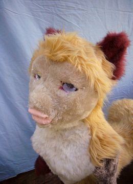 Vixtoria, a fox-taur, under construction: face. Dream sculpture by Wayan.