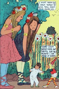 Two tall dryad girls flirt with Little Nemo but the Candy Kid fears they want to devour him.
