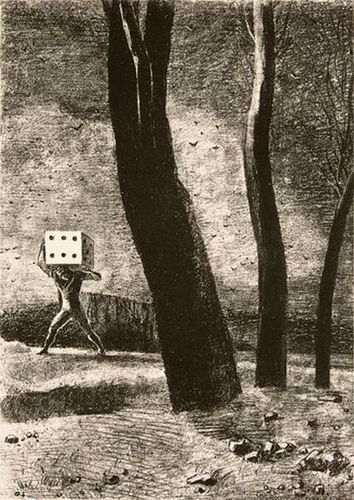 In Dreams: The Gambler. Lithograph by Odilon Redon, 1879.