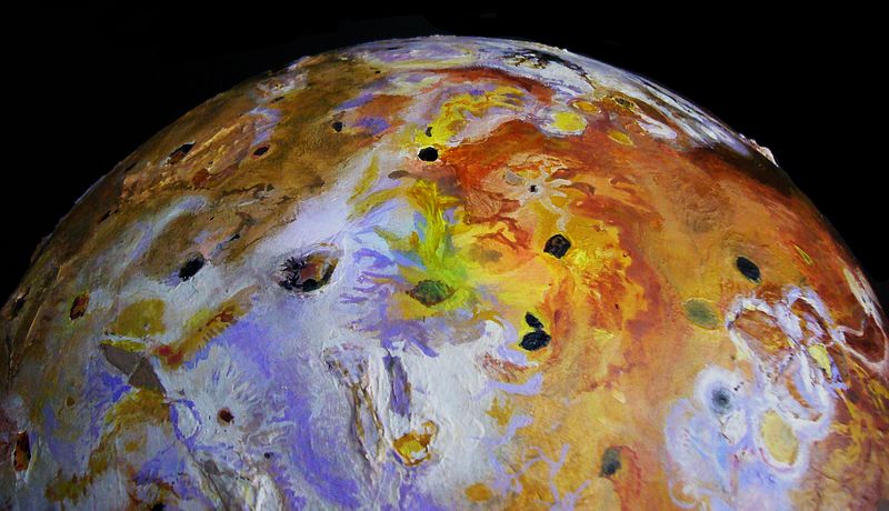 Sculpted portrait of Io by Chris Wayan. Looking east past Ekhi Fluctus to Tarsus Regio on horizon.