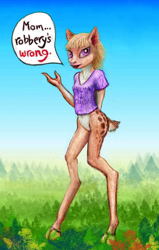 Fawn questions the ethics of her mom's job: bankrobbing. Dream sketch by Wayan. Click to enlarge.