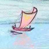 Sketch of a small catamaran on Kakalea, a model of an Earthlike world full of Australias.