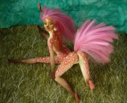 The sculpting of Fuchsia, a centauroid dancer, out of two Barbies; by Chris Wayan. Click to enlarge