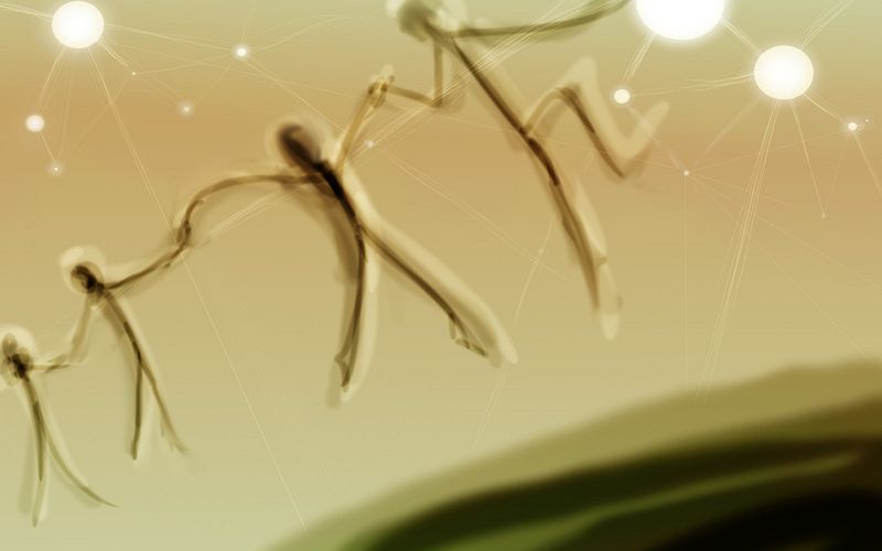 Suns pull people along rays of light. Dream by Michel Leiris 1923, sketch by Wayan 2025. Click to enlarge.