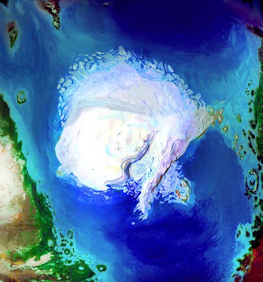 Orbital photo of Mars: the North Sea and Arctica. Model by Wayan; click to enlarge.