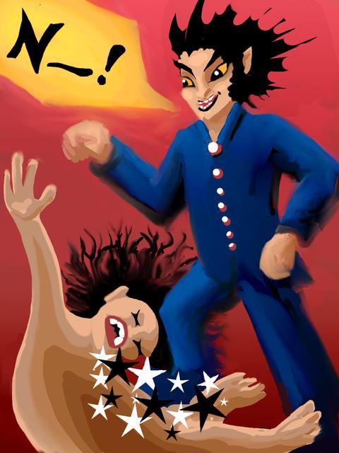 Tall man kicks me and calls me 'Nigger'. Nightmare sketch by Wayan. Click to enlarge.