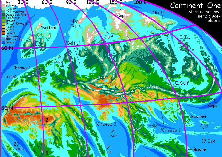 Map of Continent 1 on Pegasia, an Earthlike moon.