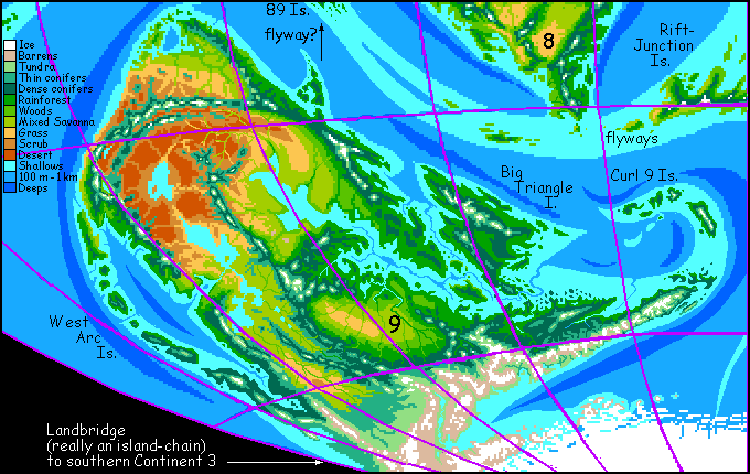 Map of Continent 9 on Pegasia, an Earthlike moon.