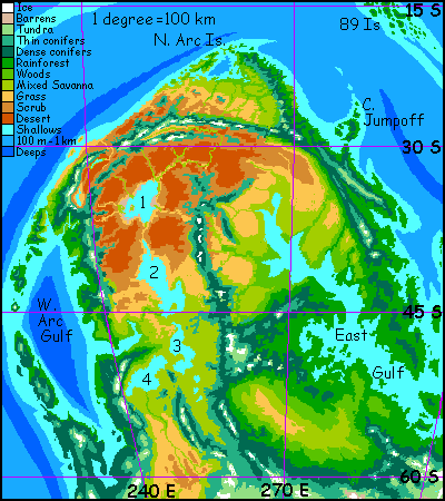 Map of northern and western Continent 9 on Pegasia, an Earthlike moon.