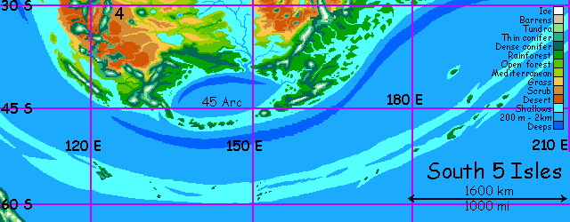 Map of islands south of Continent 5 on Pegasia, an Earthlike moon.