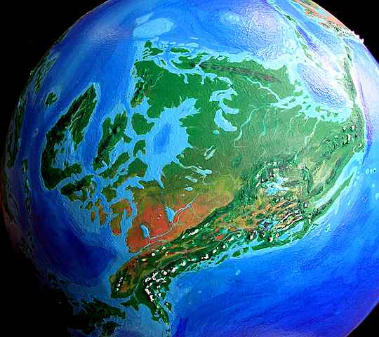 Orbital view of Seapole, a climatologically alternate Earth: Gringolia, a tropical continent corresponding to our North America. Click to enlarge.