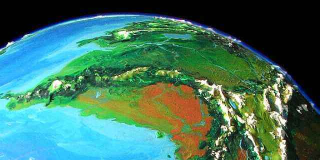 Orbital photo of the Intelp Desert on Serrana, an experimental world-model.  Click to enlarge.