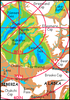 Map of the north polar basins on Siphonia, an Earth with 90% of its water siphoned off. Sea level here is 2-3 km below Earth's.