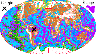 Distribution map of giant otters, a people native to Siphonia, an alternate Earth with 90% of its water removed.