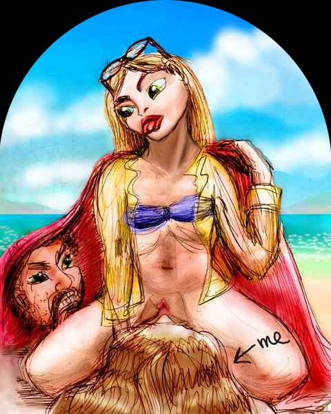Dream: I'm under a towel at the beach with a girl I like. But a man's head emerges from the sand under us, and yells at us. Click to enlarge.