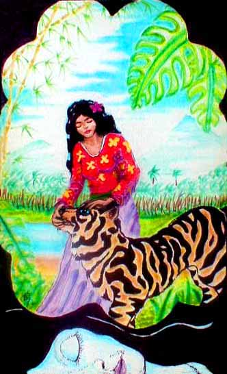 Tarot card: Strength: the tiger of dreams.