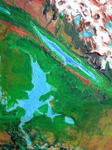 Orbital photo of the Dusar Sea and Lake Foosh in the eastern Barsoom Basin, an equatorial region of seas and rainforests--the wettest area on Tharn, a dry, rather Martian world-model.