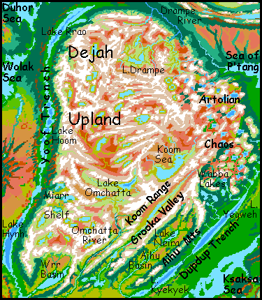 Map of Dejah Upland on Tharn, a dry, rather Martian world-model