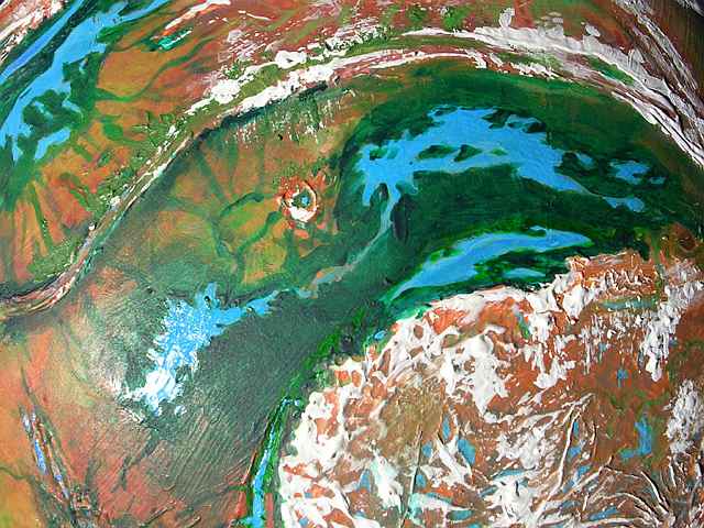 Orbital photo of the Duhor Basin, a boreal forest zone on Tharn, a dry Marslike world.