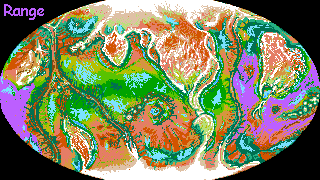 Distribution map of an intelligent species called lobbras, native to Tharn, a dry thin-aired world