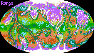 Distribution map of an intelligent species called mamooks, native to Tharn, a dry thin-aired world