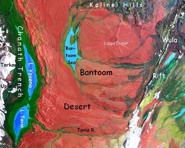 Bantoom Desert east of Tarkas Upland on Tharn, a dry, rather Martian world-model.