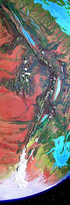 Orbital photo of the Wula Rift southwest of Barsoom Basin on Tharn, a dry, rather Martian world-model.