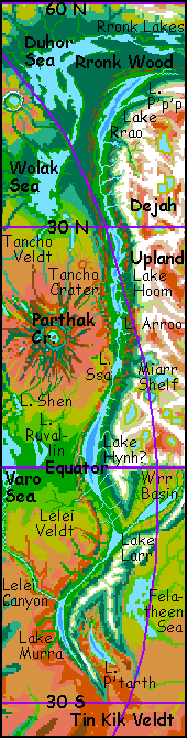 Lake-studded Yoof Trench, between Dejah Upland and the Duhor Basin on Tharn, a dry, rather Martian world-model