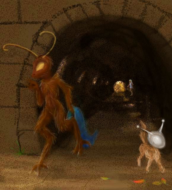 Me as a bug, stealing a blue dress. Dream image by Wayan; click to enlarge.
