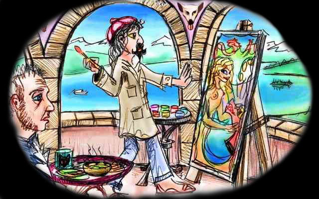 A dream: I'm a butler bringing lunch to Count Coyote, painting mermaids in his tower.