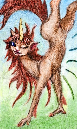 Winking unicorn does a handstand. Dream sketch by Wayan. Click to enlarge.