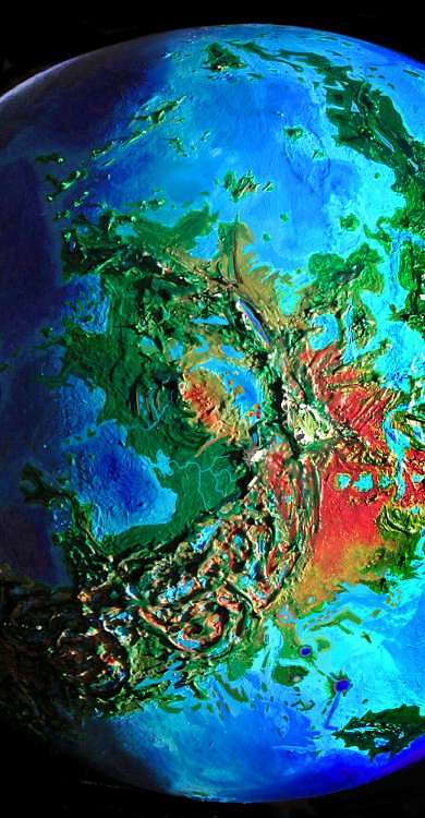 Orbital photo of the Atla region of Aphrodite, on Venus, after terraforming. Click to enlarge.